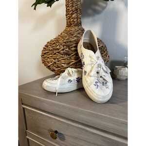 Superga Women's White Floral Embroidered Canvas Sneakers Shoes Size 38 US 7.5